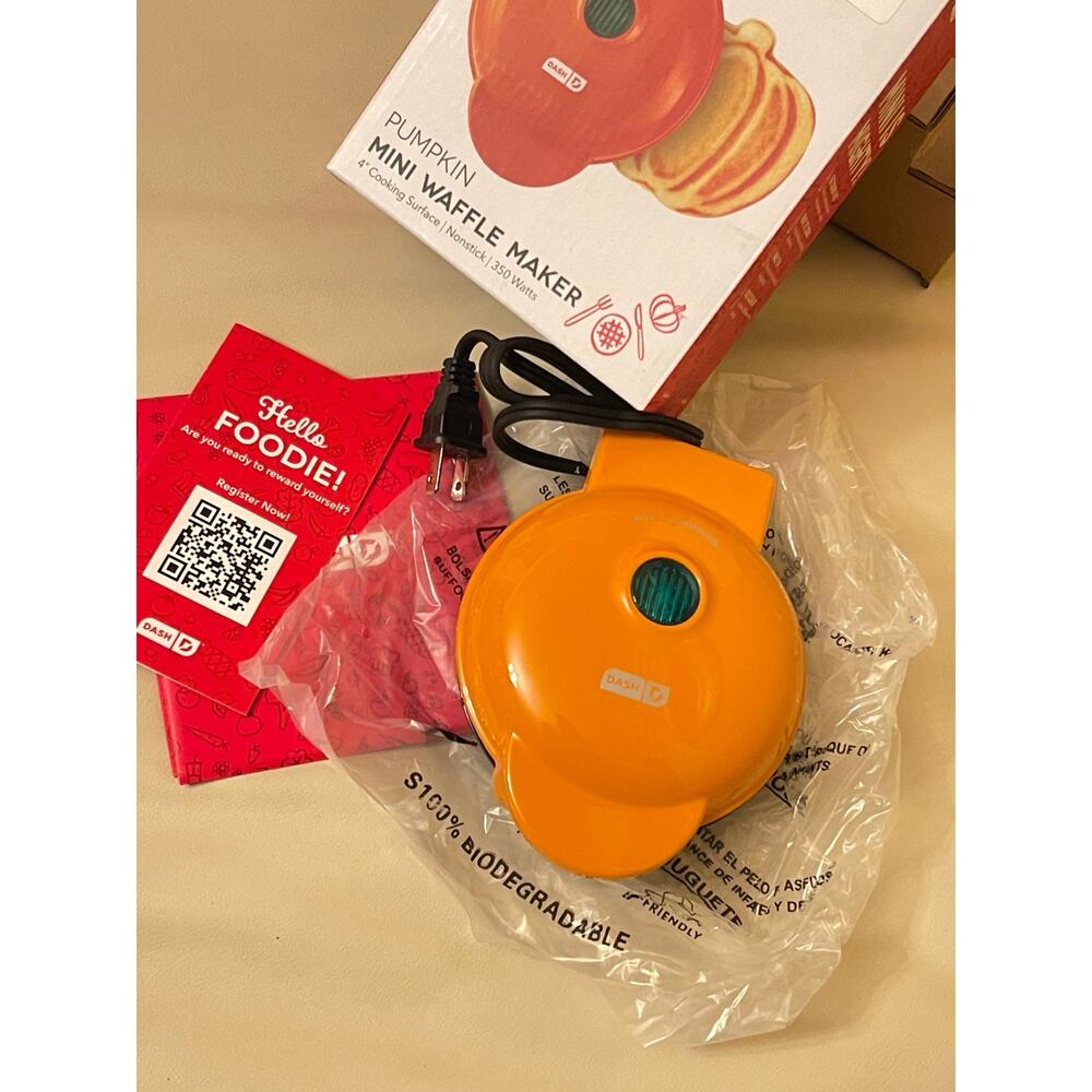 Mini Waffle Maker Pumpkin Waffle Halloween Non-Stick, 4 Inch w/ Recipe Guide